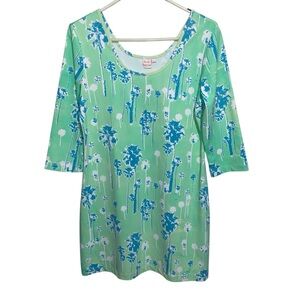 Persifor Dress Womens Large Stretch Palm Tree Print Resortwear Tropical USA Made